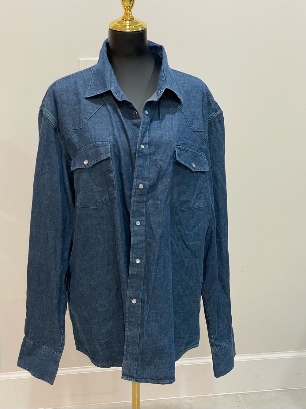 Joseph Abboud Men's XXL Western Denim Pearl Snap Button Shirt Blue Long Sleeve